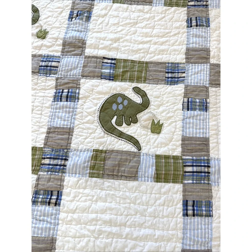 Pottery Barn Kids Jurassic Dinosaur Patchwork Twin Quilted Blanket 66x86 Bedding